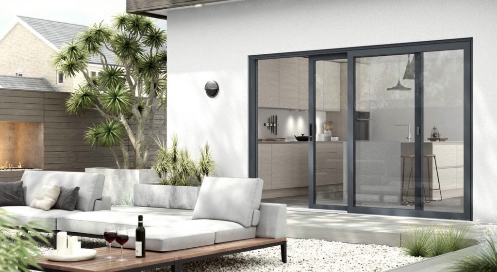 Anthracite grey aluminium bi-folding doors Highseal manufacturing offers PVC and aluminium to the trade, DIY, retail and Commercial. A PVC and aluminium manufacturer that can supply nationwide. This image shows one of the aluminium bi-folding doors Highseal can manufacture.