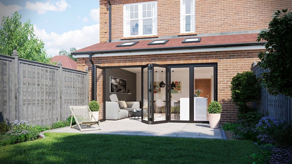 Aluminium bi-folding doors, anthracetic grey. Aluminium bi-folding doors, anthracetic grey. Highseal manufacturing manufactures aluminium products. Highseal manufactures aluminium products at their factory in Scunthorpe, North Lincolnshire. This alumnium product is available to trade, commercial, DIY and retail.